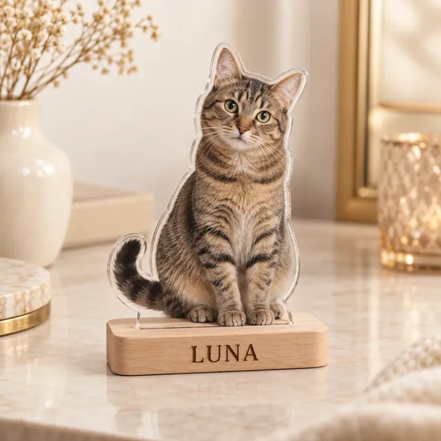 Figurină cu animal și nume gravat pe suport