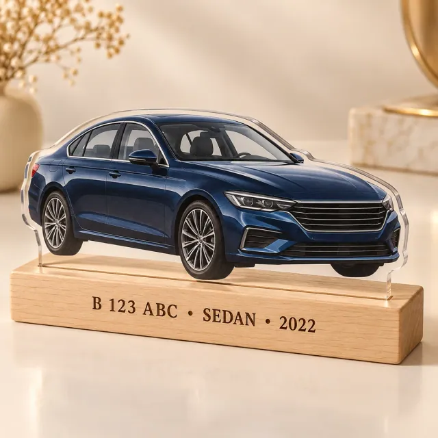 Automobil personalizat cu număr, model și an gravate