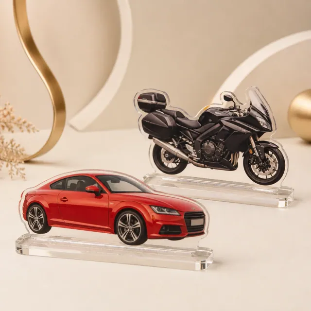 Figurine personalizate cu automobil și motocicletă, decupate din plexiglas